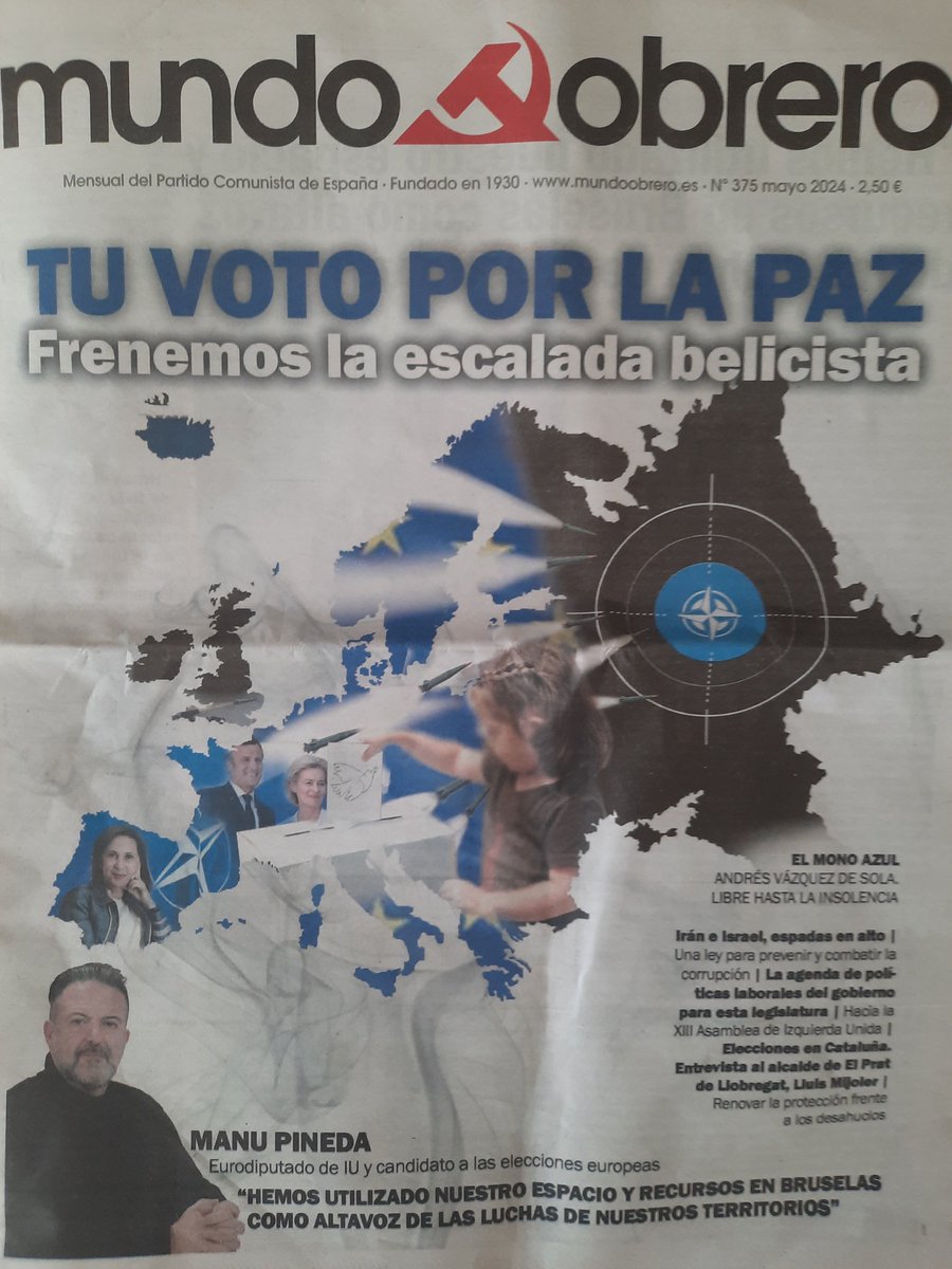 El meu vot per la pau. Portada de @mundoobrero. El meu vot per @SomComuns @IzquierdaUnida @sumar @estrella_galan @ManuPineda @Jaumeasens