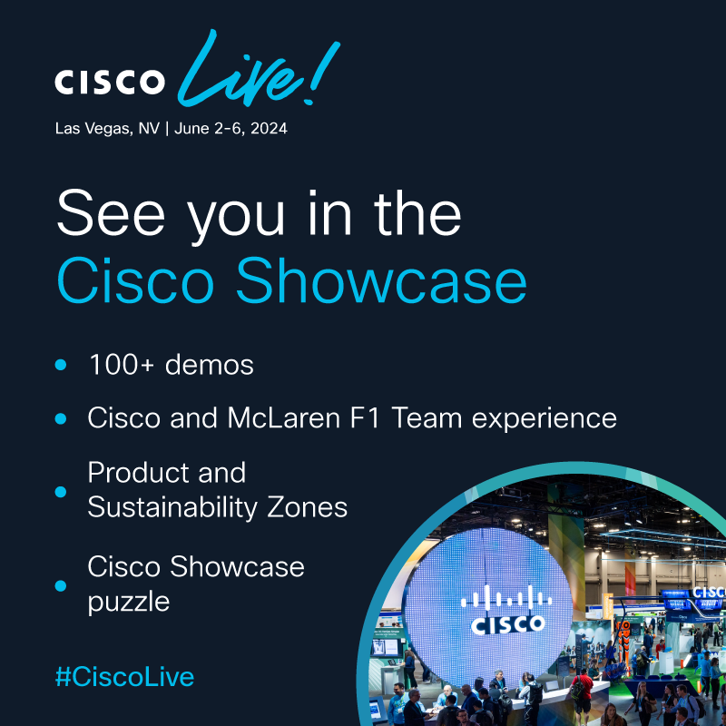 CiscoEvents's tweet photo. It's almost Showcase time! Can't wait to connect with all of you at #CiscoLive next week. Check out what we have planned and view the Cisco Showcase demo guide NOW. See you in Vegas!🚀 

https://t.co/UAsKkhRtSz https://t.co/n77H50VWAC