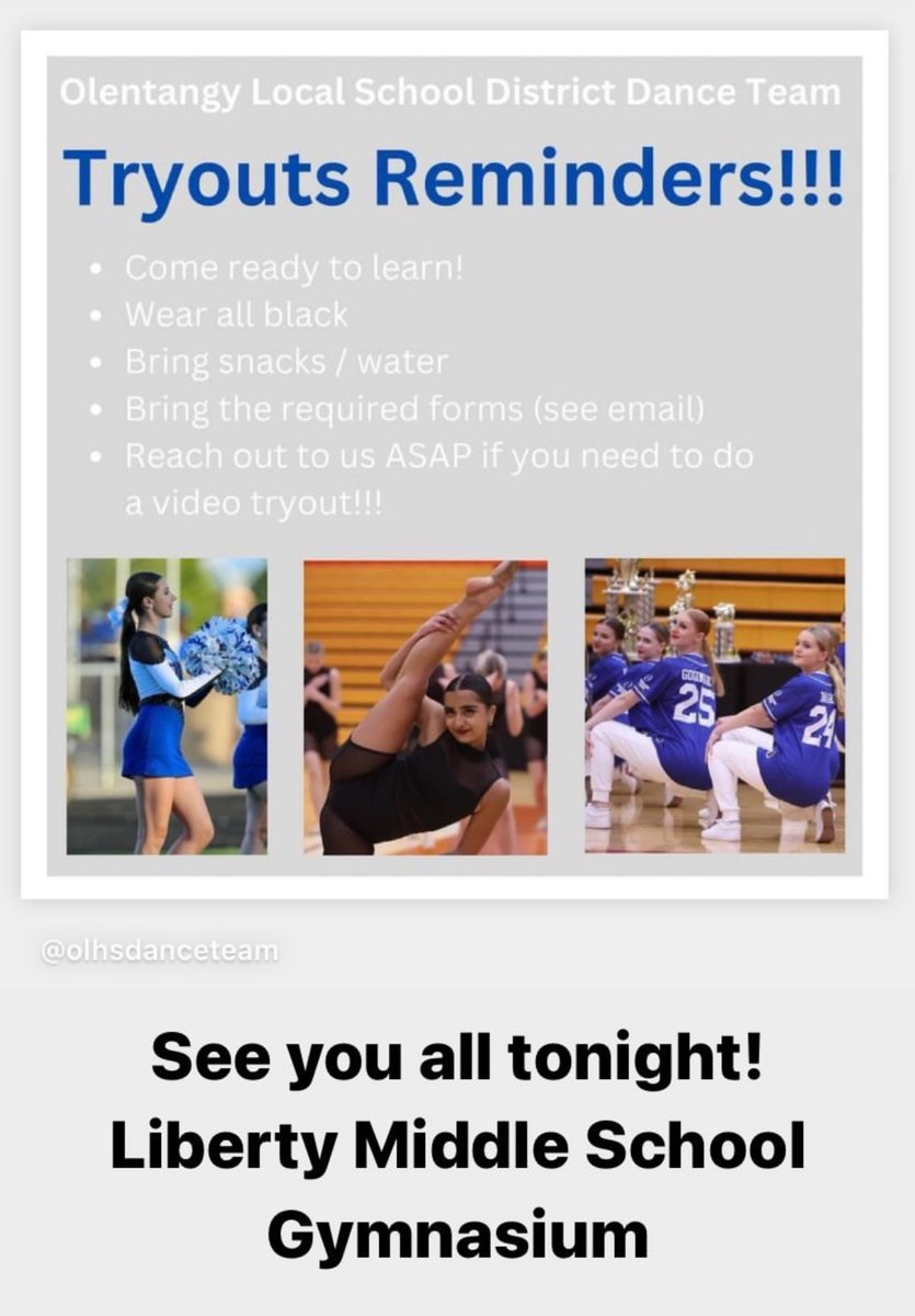 OLHSDance's tweet photo. Tryouts Reminder!!! https://t.co/HHO8nxOqAM