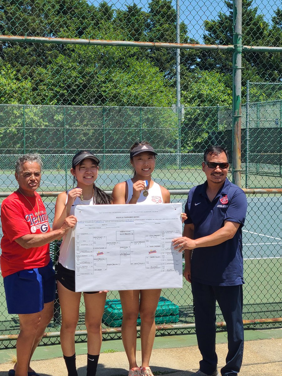 GRAFTON GIRLS TENNIS

Michelle Cloud and Erin Braganza win 2024 Region 3A Doubles Championship over girls from Tabb!!!

Great Job Ladies!!!
