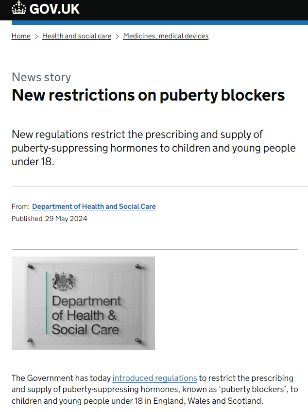 🚨Breaking: UK government imposes emergency ban on prescribing puberty blockers to under-18s from June 3 to Sept 3 across England, Wales, and Scotland. Ban applies to private and EEA/Swiss prescribers. NHS has already halted routine prescriptions following Dr Cass Review.