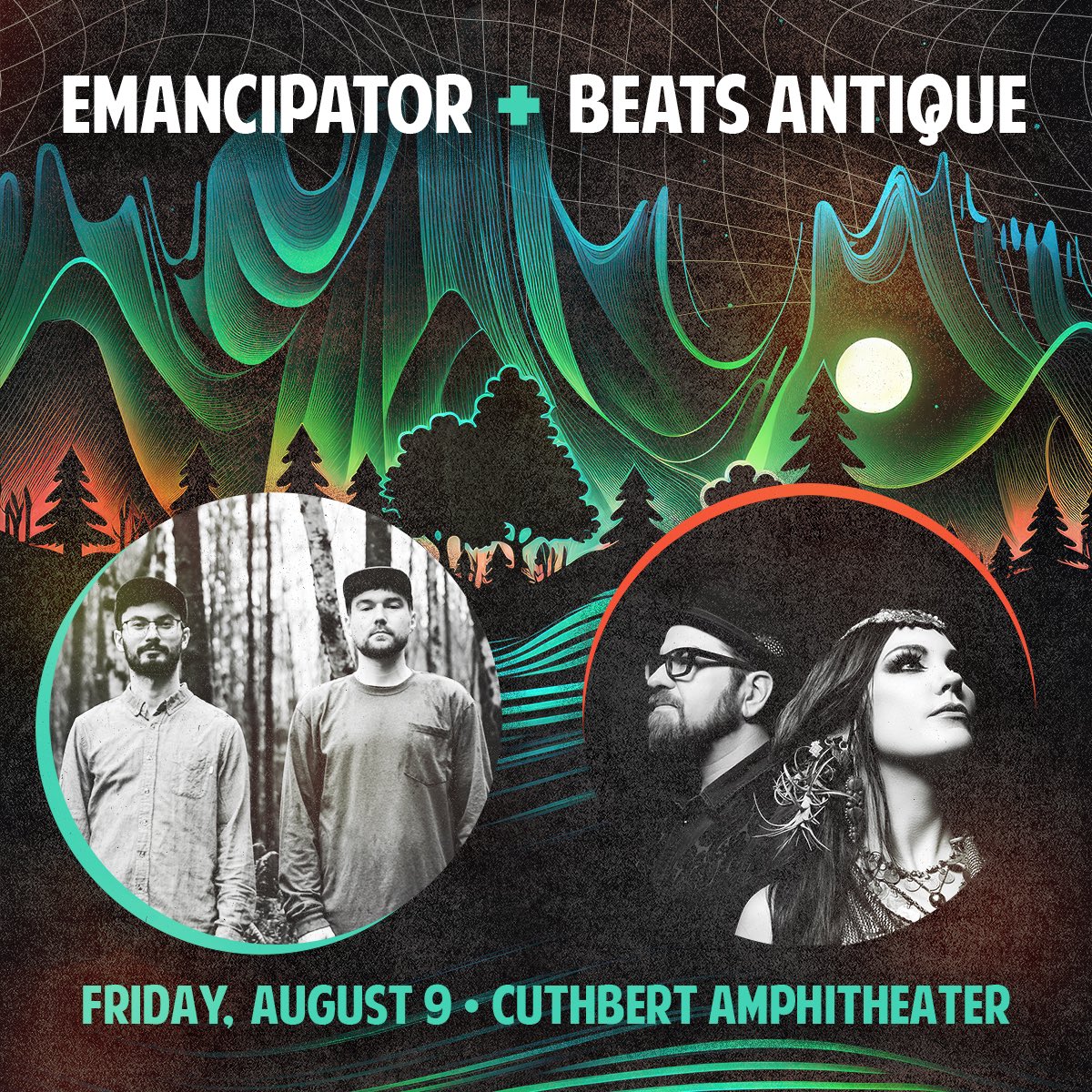Just announced 📣 <a href="/emanc/">Emancipator</a> + <a href="/BeatsAntique/">Beats Antique</a> bring their transportive live sets to <a href="/CuthbertAmp/">CuthbertAmphitheater</a> this August for a Friday night rager in the trees 🌲 🔊🌲 

Local Presale: Thu. 5/30 @ 10am (code = 2TEE, MAMMOTH, or KESEY)
Public On-Sale: Fri. 5/31 @ 10am 

🎫: bit.ly/cuthbertEBA24