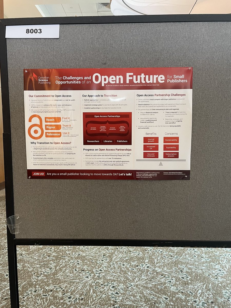 Come and check out the poster of @cdnsciencepub at #SSP2024 to learn more about the challenges and opportunities of #openscience for small publishers #openaccess #publishing