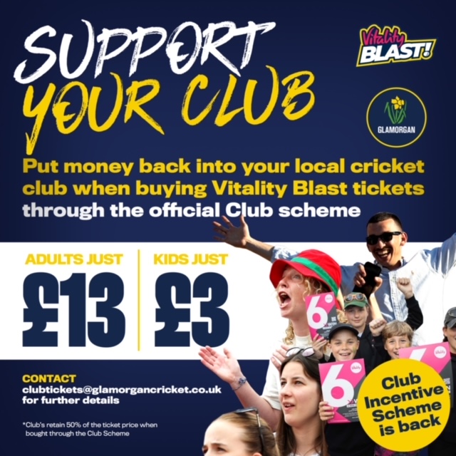 We are delighted to be a part of Glamorgan CCC 2024 Vitality Blast Club Incentive Scheme. If you are thinking of buying tickets to the upcoming matches, please use the link below.

shop.ticketing.cm.com/port-talbot-cc/