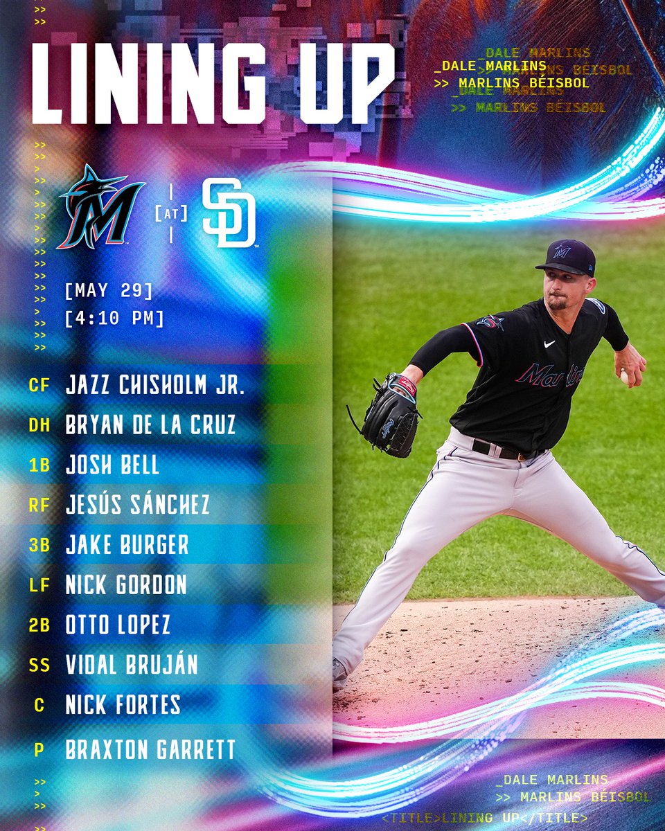 Last one in San Diego. 📺:@BallySportsFL ,@BallyMarlins 👂:@MarlinsRadio ,@FoxSports940 ⏰: 4:10PM ET #MarlinsBeisbol