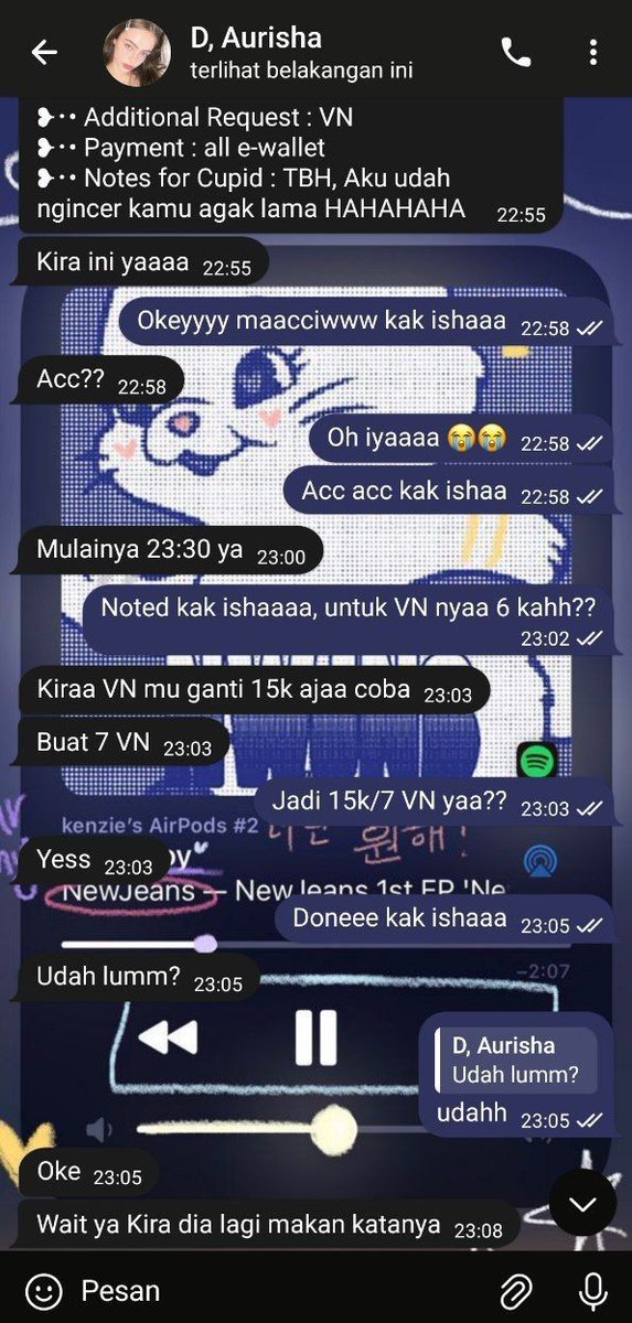 Tpi konteksnya bkan itu, memang benar aku meminta saran untuk dikoreksi rate yang masih under dan itu terjadi pada saat "Awal masuk managerial kamu". Tapi kenapa tiba tiba kamu merubahnya saat saya ada Cust yang awalnya 10k/6 VN menjadi 15k/7 VN bahkan sebelum payment dilakukan??