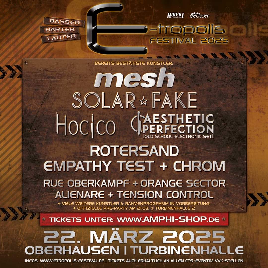 Well...that escalated quickly! Empathy Test joins mesh, Solar Fake, Aesthetic Perfection, Hocico and more for a massive E-tropolis Festival in 2025!
facebook.com/events/s/e-tro…