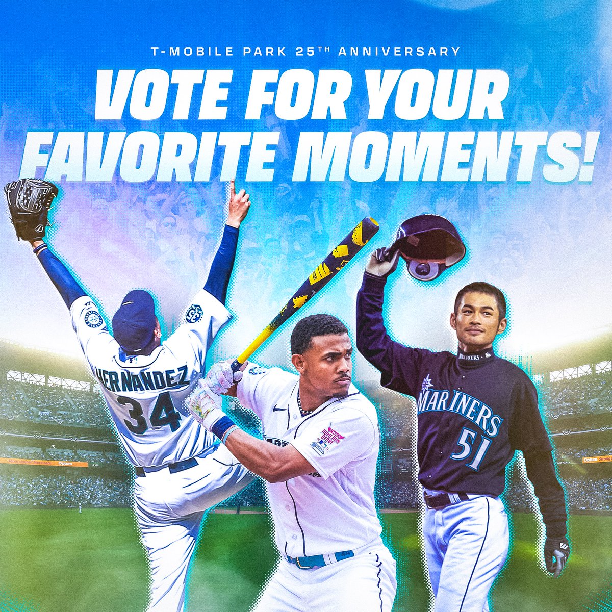 .@TMobilePark turns 2️⃣5️⃣ this year! We’re taking your vote to determine the greatest plays, moments and memories in our ballpark’s history. The top 10 moments will be revealed during our postgame fireworks show on July 19. Vote today ➡️ Mariners.com/TMobilePark25