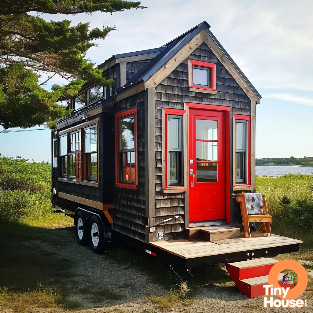 otinyhouse's tweet image. Check out this adorable Cape Cod-style tiny house on wheels! The charming red and black and white color palette gives it a classic yet modern feel. What's your favorite design element? Would you incorporate any of these colors into your own home? #TinyHouse #CapeCodStyle...