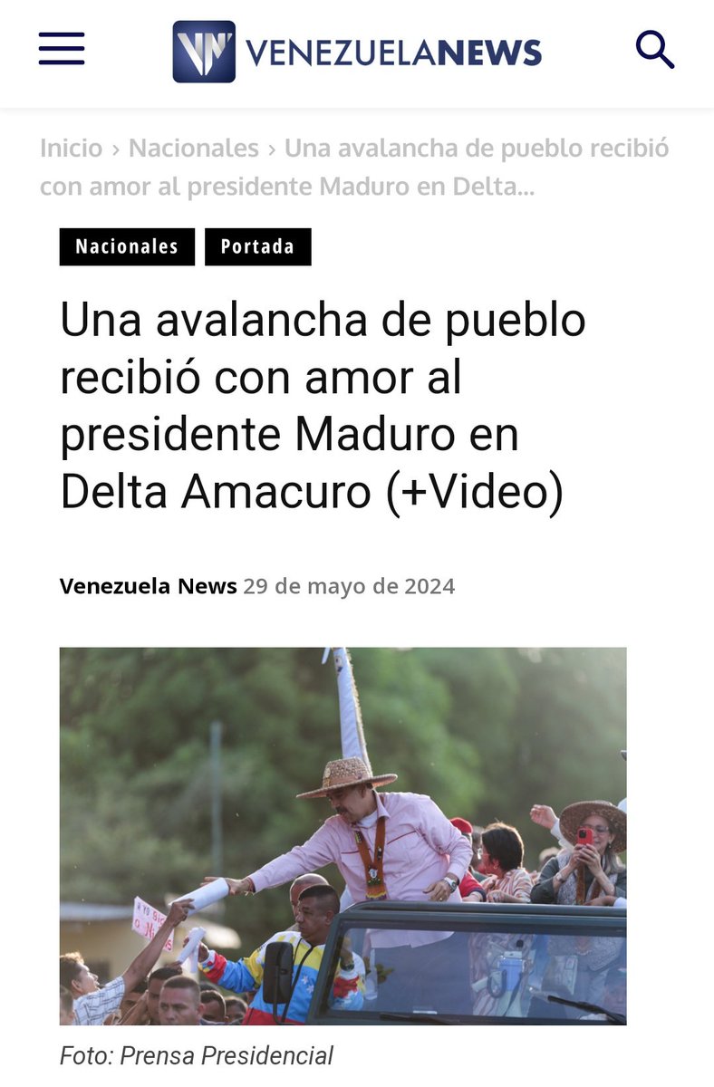 El presidente Nicolás Maduro fue recibido este martes 28 de mayo, con entusiasmo y cariño por el pueblo de Tucupita, estado Delta Amacuro. #UnidosDeCorazón @NicolasMaduro venezuela-news.com/pueblo-recibio…