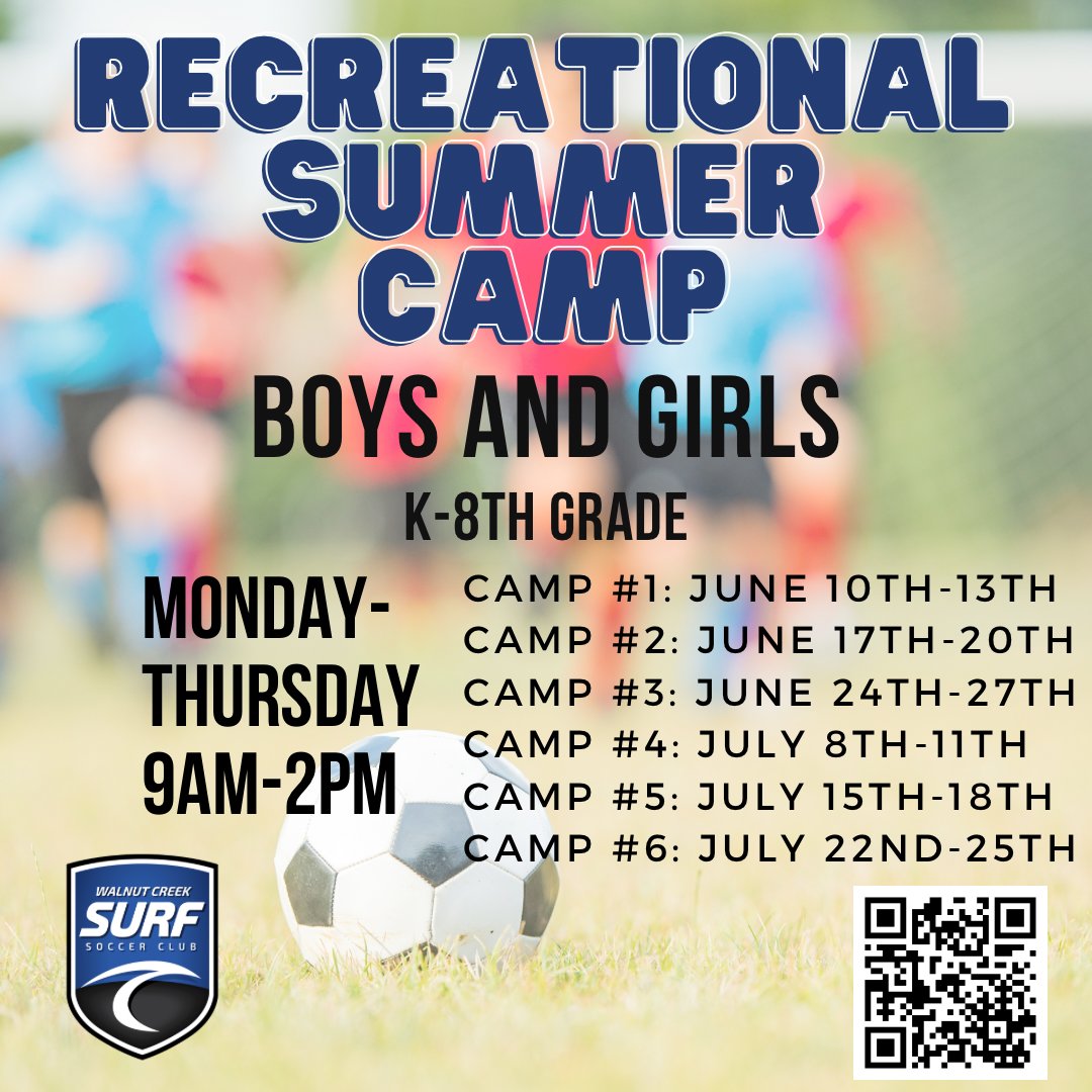 Looking for a great way to spend your free time this summer? We offer two camps at Walnut Creek Surf. Scan the QR code to learn more. wcsc.org