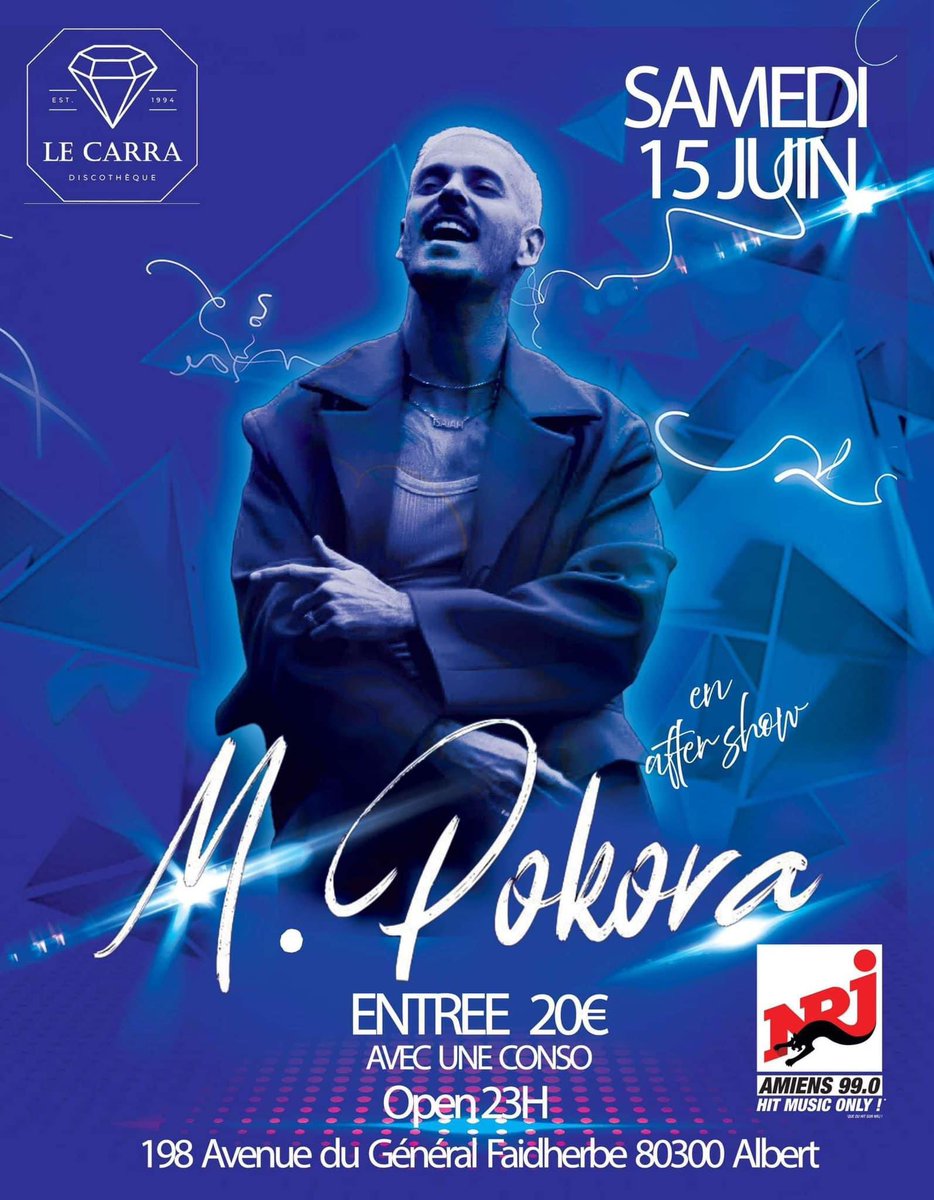 AFTER SHOW 🪩
Le 15 Juin 2024, à la discothèque LE CARRA, après le Zénith d’Amiens afin de clôturer la tournée des Zéniths 🙏🏽✨

#mpokora #mattpokora #epicentre #epicentretour @MPokora