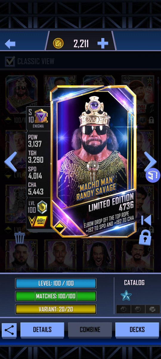 UfcAndWings's tweet photo. Selling DOMINANT Enigma account. 1724 campaign stars, F1 full heroic Tonga, TWO LE Macho Man (one with overpowered equipment) F2 Zayn and 31 other Enigma pro's! Also includes very strong supports/equipments. SERIOUS INQUIRIES ONLY PLEASE! Dms always open! #wwesupercard https://t.co/TXvtsQPJkF
