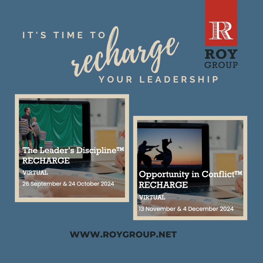 Has it been a while since your last Roy Group experience? Are you interested in revisiting your leadership training?

It’s time time recharge your leadership!

We’re offering two virtual recharge events this fall. For more details or to register, visit roygroup.net/open-courses/