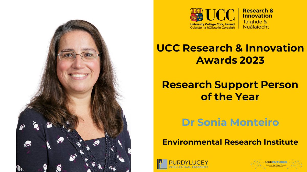 The Research Support Person of the Year is Dr Sonia Monteiro.

Sonia’s support led to awards to ERI researchers of €5m in 2023, with 7 researchers awarded €3.2m in the EPA Research Call, making UCC the highest performing institute in Ireland in this call.

#UCCResearchAwards