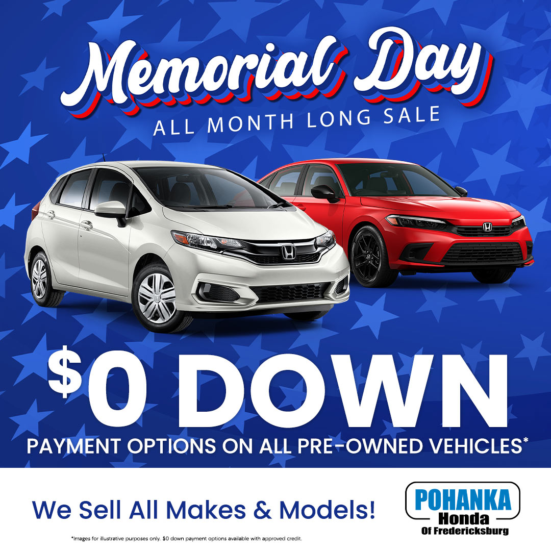 Shop our pre-owned vehicles with $0 down payment options on all pre-owned vehicles all month long! The deals are waiting, come see us today! 🤩

Shop now: bit.ly/4aK0FxW

#ilovepohanka #hondaoffredericksburg #fredericksburgva #used #sale