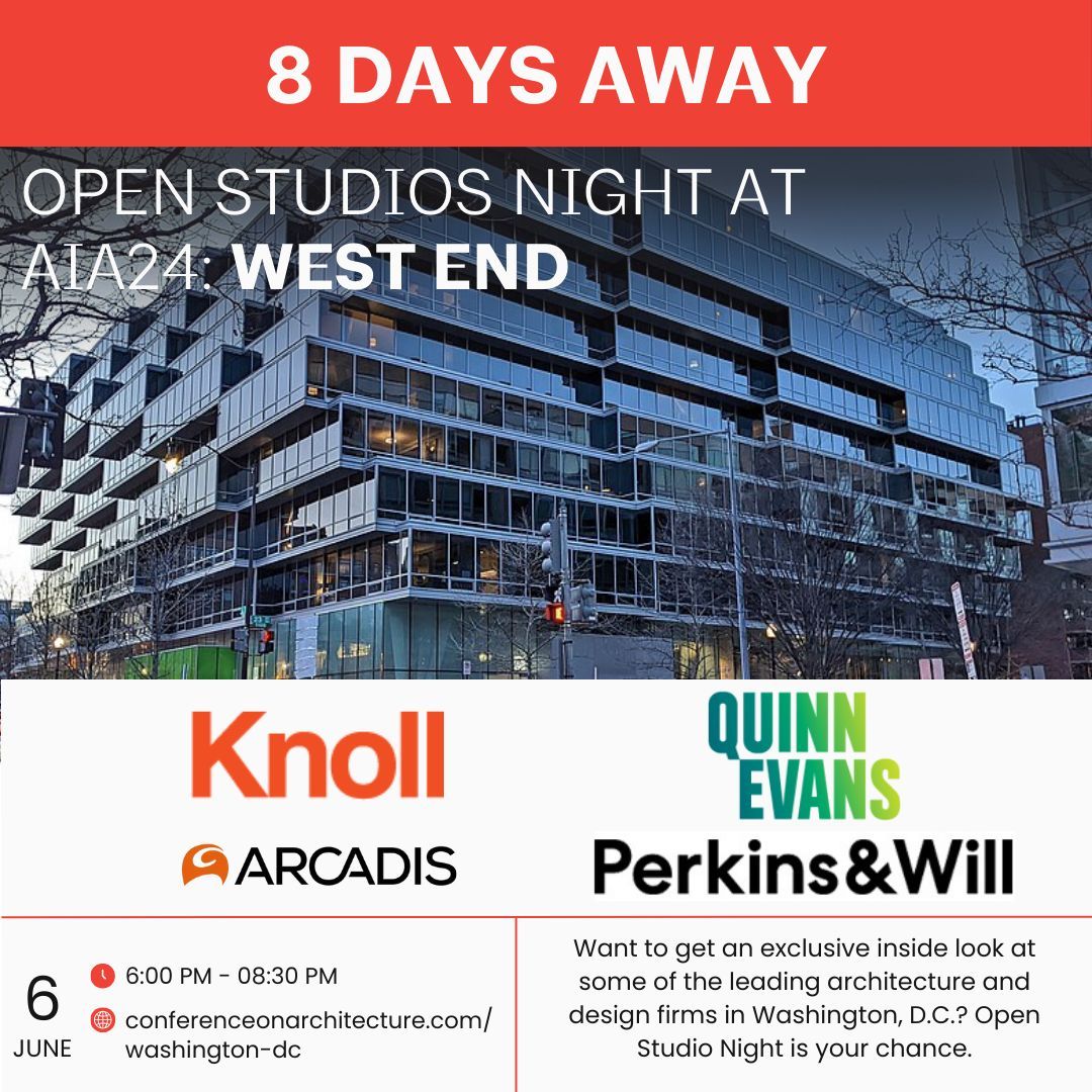 Open Studio Night at AIA24 is just EIGHT DAYS away - this is your chance to get an exclusive inside look at some of the leading architecture and design firms in Washington, D.C.!

Add Open Studio Night to your #AIA24 registration and learn more here: buff.ly/4bCw2dx