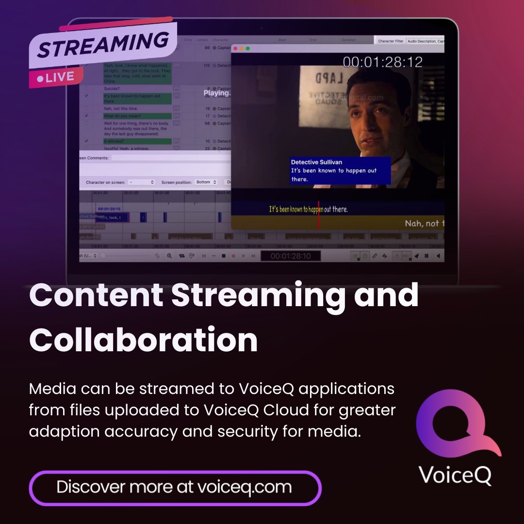 VoiceQpost's tweet image. 🔒 Securely upload your media to VoiceQ Cloud.
💨 Effortlessly stream content to any VoiceQ application.
🚀  Collaborate with your team in real-time.

#VoiceQ #ContentStreaming #CloudCollaboration #VoiceActors #PostProduction #Security #Adaption #Workflow #Productivity