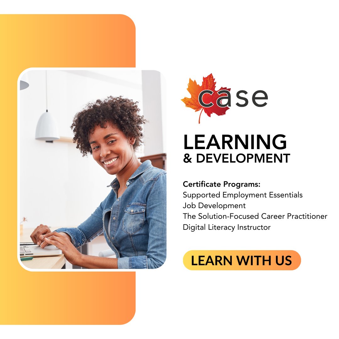 Empower yourself to empower others in the field of supported employment. CASE professional development offerings will equip you with evidence-based and solution-focused practices. supportedemployment.ca/training-and-e… #DisabilityInclusion