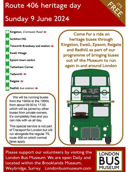 Route 406 #HeritageDay #Epsom #Ewell #Tadworth with #LondonBusMuseum #KidsLoveIt ow.ly/J11c30sCKBF