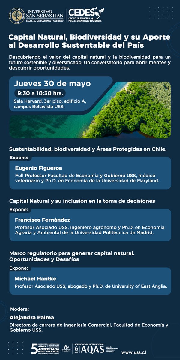 Mañana 9:30 hrs en sede Bellavista USS Seminario ⁦<a href="/CEDES_USS/">CEDES</a>⁩ sobre Capital Natural ⁦<a href="/VRID_USS/">Investigación USS</a>⁩ ⁦<a href="/Derecho_USS/">Derecho_USS</a>⁩