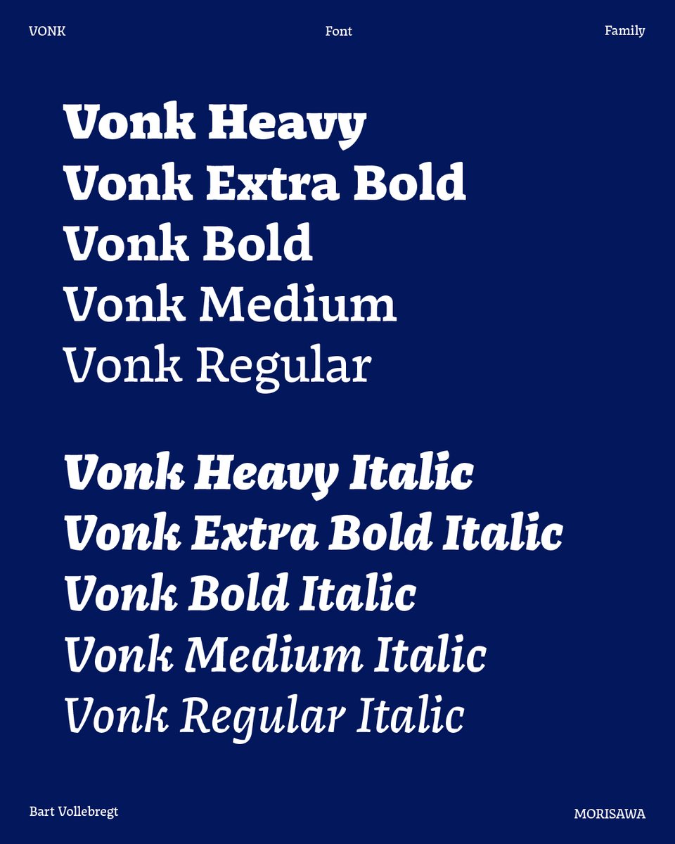 Morisawa-USA (@mo_ri_sa_wa) on Twitter photo In 2016 Vonk font was awarded both the Gold prize and the Akashi award in the Morisawa Type Design Competition.🏅✨ We described its characteristics and outstanding points at our Instagram post. Come check out in this link here! instagram.com/p/C7jtWlPRssC/…
🌟#MOTC24 In 2016 Vonk font was awarded both the Gold prize and the Akashi award in the Morisawa Type Design Competition.🏅✨ We described its characteristics and outstanding points at our Instagram post. Come check out in this link here! instagram.com/p/C7jtWlPRssC/…
🌟#MOTC24
