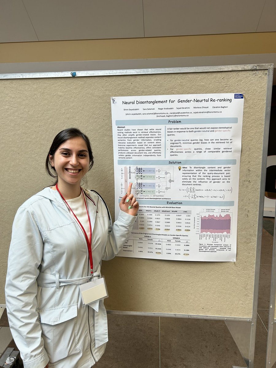Sajad Ebrahimi (@sadjadeb) on Twitter photo Come stop by our poster at #CanadianAI2024🤓
<a href="/shirin_ssalehi_/">Shirin Seyedsalehi</a> is presenting our work titled "Neural Disentanglement for Gender-Neutral Re-ranking" w/ <a href="/sara_slmt/">Sara Salamat</a> <a href="/NegarEmpr/">Negar Arabzadeh</a> @MortezaZihayat <a href="/ebrahim_bagheri/">Ebrahim Bagheri</a> Come stop by our poster at #CanadianAI2024🤓
<a href="/shirin_ssalehi_/">Shirin Seyedsalehi</a> is presenting our work titled "Neural Disentanglement for Gender-Neutral Re-ranking" w/ <a href="/sara_slmt/">Sara Salamat</a> <a href="/NegarEmpr/">Negar Arabzadeh</a> @MortezaZihayat <a href="/ebrahim_bagheri/">Ebrahim Bagheri</a>