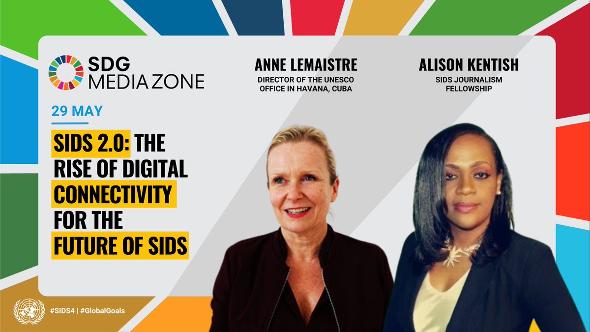 Join us in the SDG Media Zone to discuss how tech & infrastructure can build a more sustainable future for Small Island Developing States at 14:30 (EDT). With Anne Lemaistre, Director @UNESCOHabana, and Journalist Alison Kentish @AliKentish ➡️ webtv.un.org/en/asset/k1n/k…