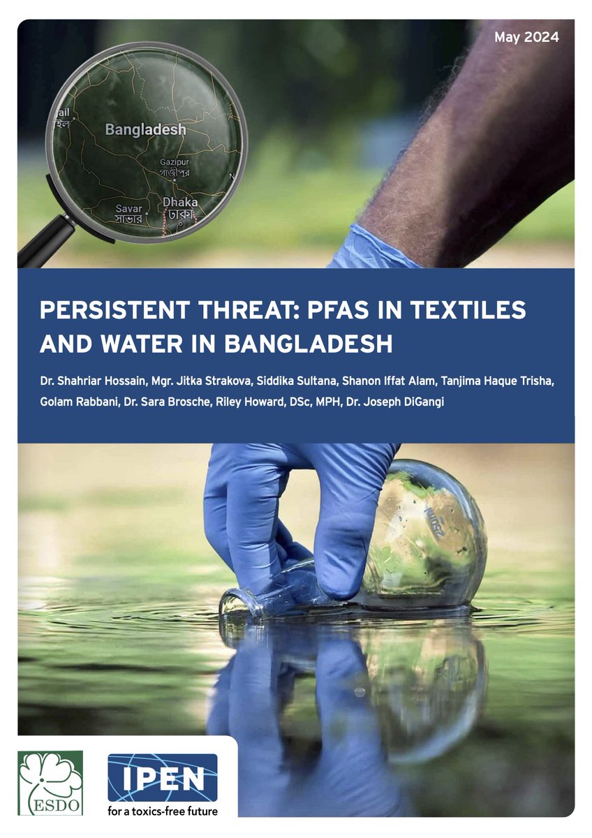 A study published today by @esdobd and IPEN found high levels of PFAS chemicals in surface and tap water samples near textile industry areas in Dhaka, Bangladesh. Learn more here: ipen.org/news/study-fin… Download the report here: ipen.org/documents/pers…