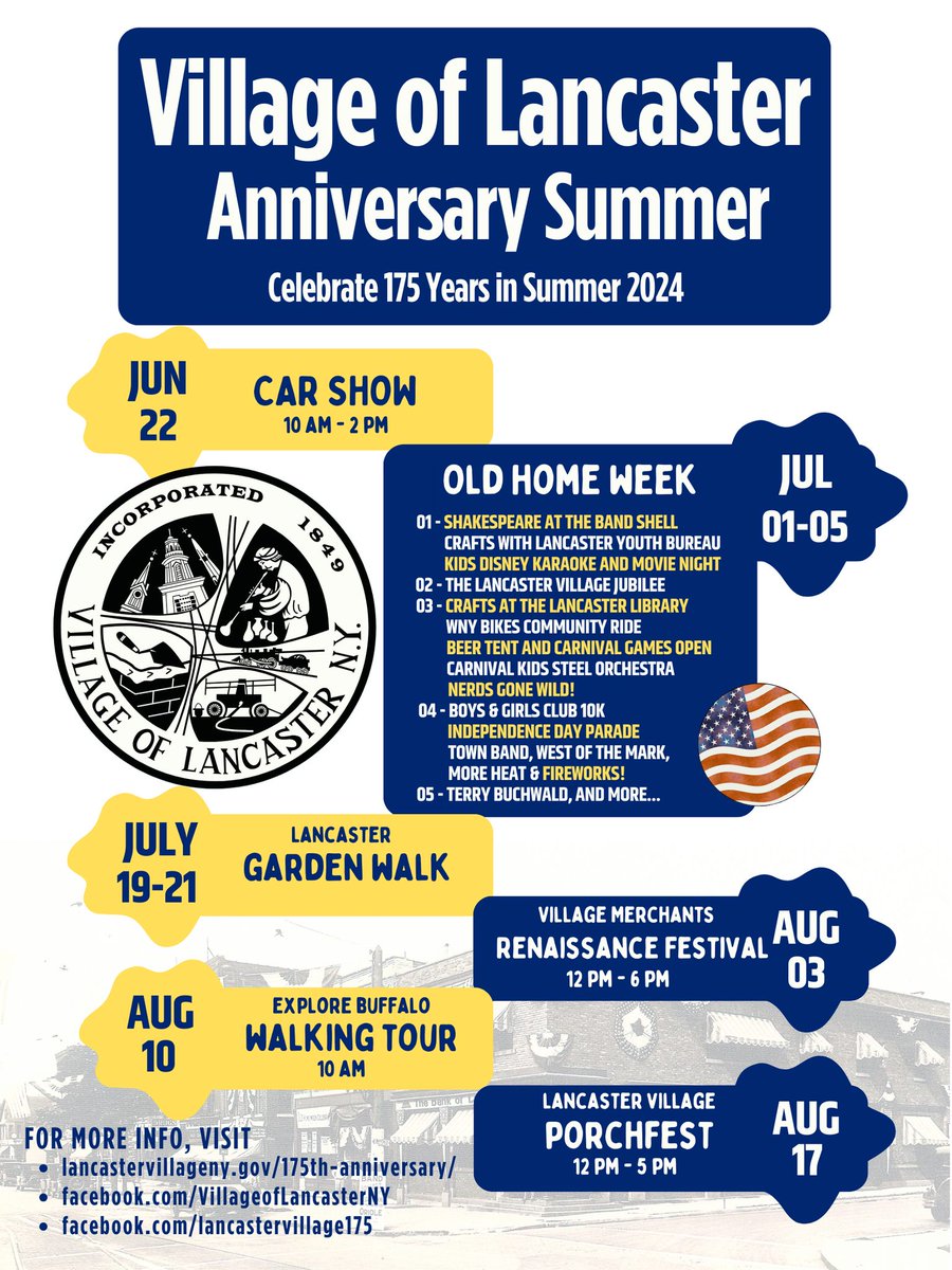 The summer of the 175th Anniversary is jammed pack with great events for the whole family!