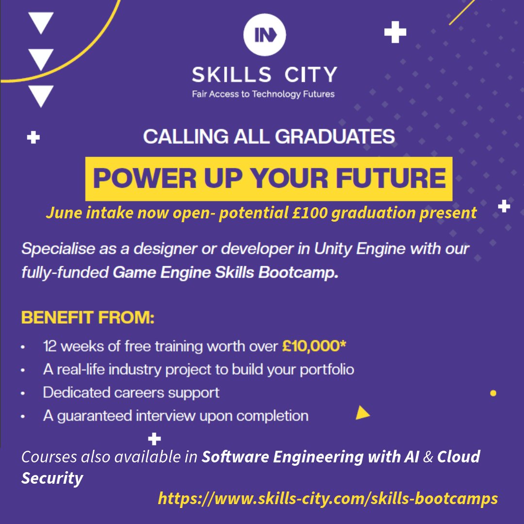 Skills City Fully-Funded Skills Bootcamp for Graduates (No Experience Needed)

Start dates 3rd or 17th June 2024. Any degree subject may be eligible. 

Find out more here: skills-city.com/skills-bootcam…

#GraduateJobs #SkillsBootcamp #TechCareers #SkillsCity