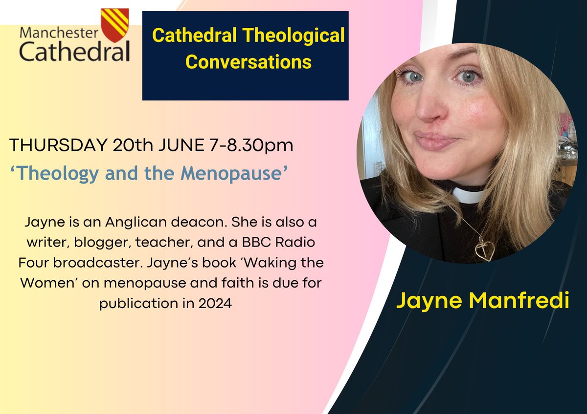 I’m putting this out there again as I’ve been tinkering with my talk this morning: I’ll be at @ManCathedral next month chatting about all things menopause and faith, with some midlife musings thrown in there too. Do come along! It’s a really important conversation.