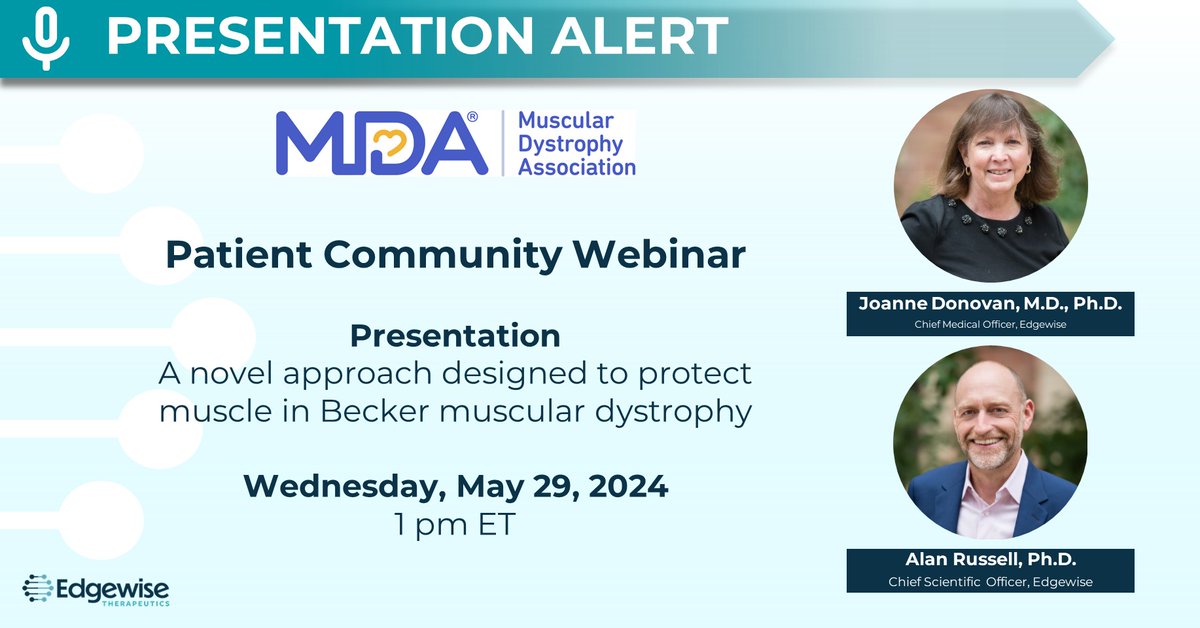 Join us today at 1 pm ET for a Patient Community   Webinar hosted by @MDAorg where we will provide an update on our Becker muscular dystrophy program.
mda.org/care/community…