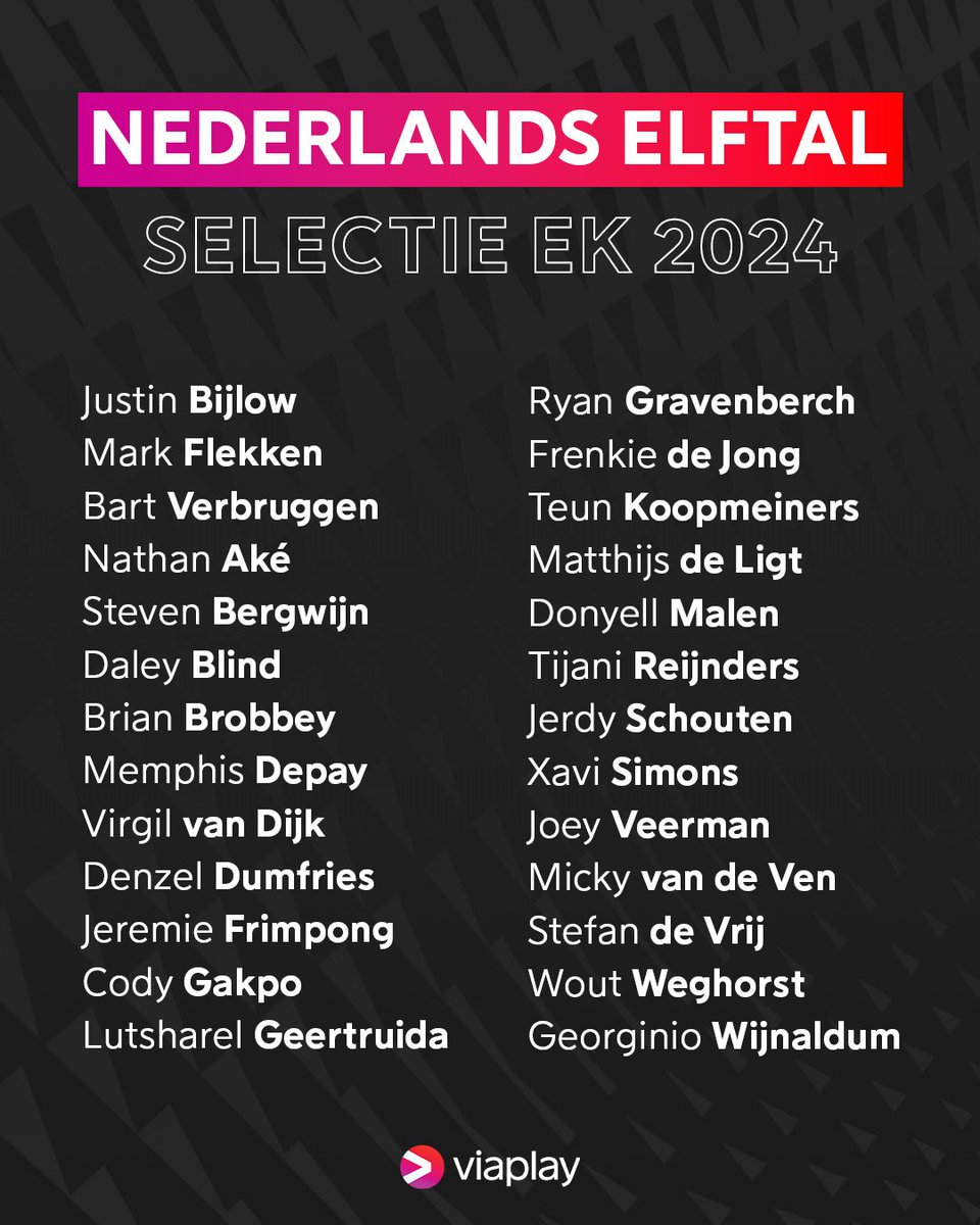 𝐄𝐊-𝐒𝐄𝐋𝐄𝐂𝐓𝐈𝐄 🦁
Bondscoach Ronald Koeman heeft zijn definitieve selectie bekendgemaakt. In totaal zien we twaalf spelers uit de Premier League en Bundesliga op de lijst! 

Eens met de selectie, of mis jij iemand? 🤔

#ViaplaySportNL #ViaplayVoetbal #EK2024 #EURO2024