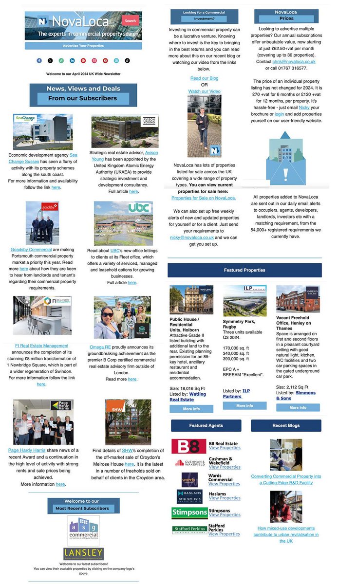 Catch up with all the spring commercial property news and views from NovaLoca subscribers in the March, April and May 2024 editions of the NovaLoca newsletters which can be accessed on the NovaLoca blog here: buff.ly/4byRSzh #commercialpropertynews #propertynewsletter