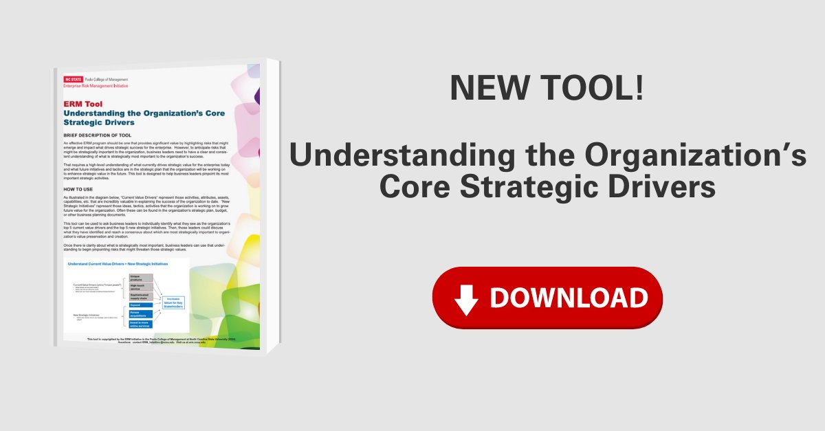 🌟 Do you know what drives your org's strategic success?

Download our tool, "Understanding the Organization's Core Strategic Drivers" for a structured approach to identifying core strategic drivers.

ow.ly/R4n950S0aUN

#ERM #NCStateERM @ncstatepoole