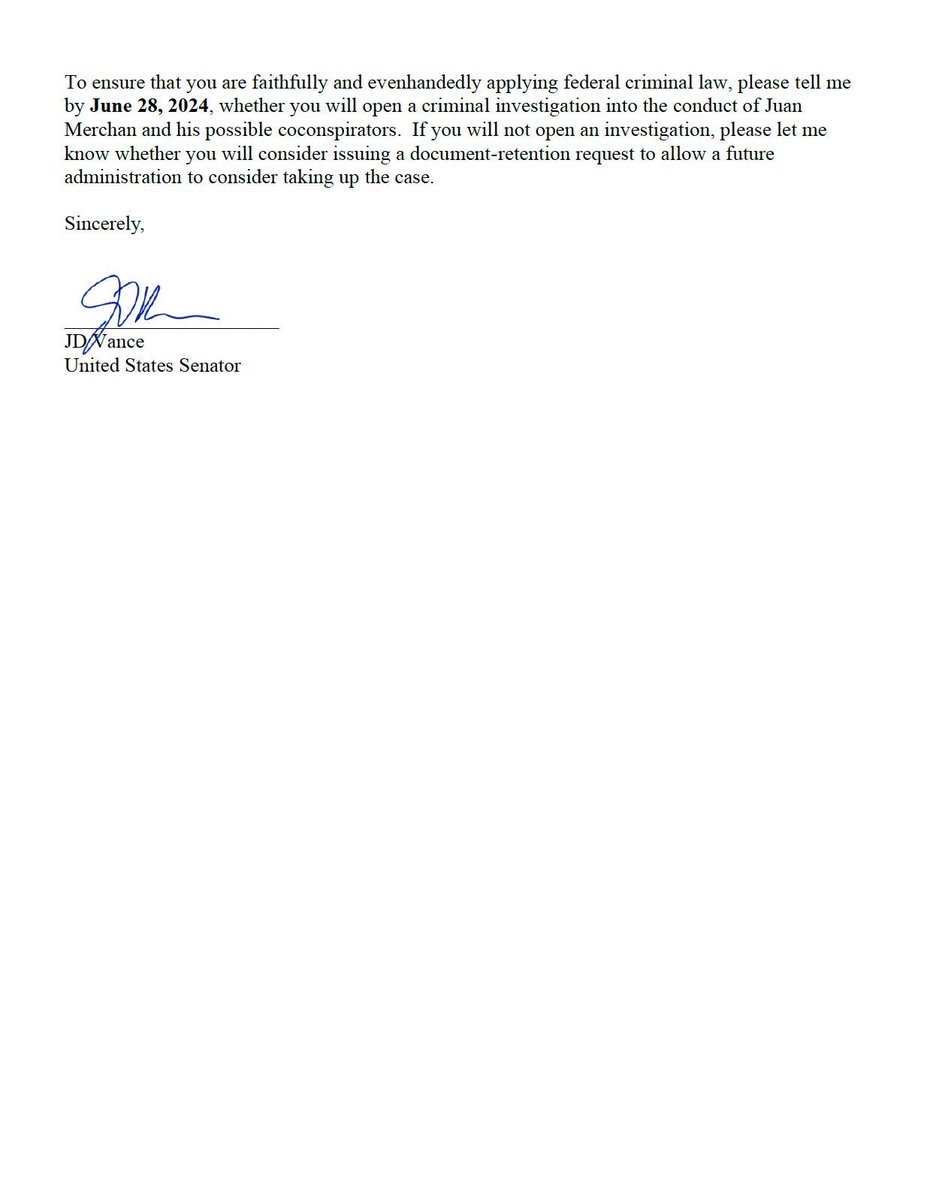 Judge Juan Merchan's unconstitutional gag order violates President Trump's First Amendment rights and is clearly illegal. This morning, I sent a letter to the Attorney General requesting that he investigate Merchan's actions and consider prosecution for any criminal wrongdoing.