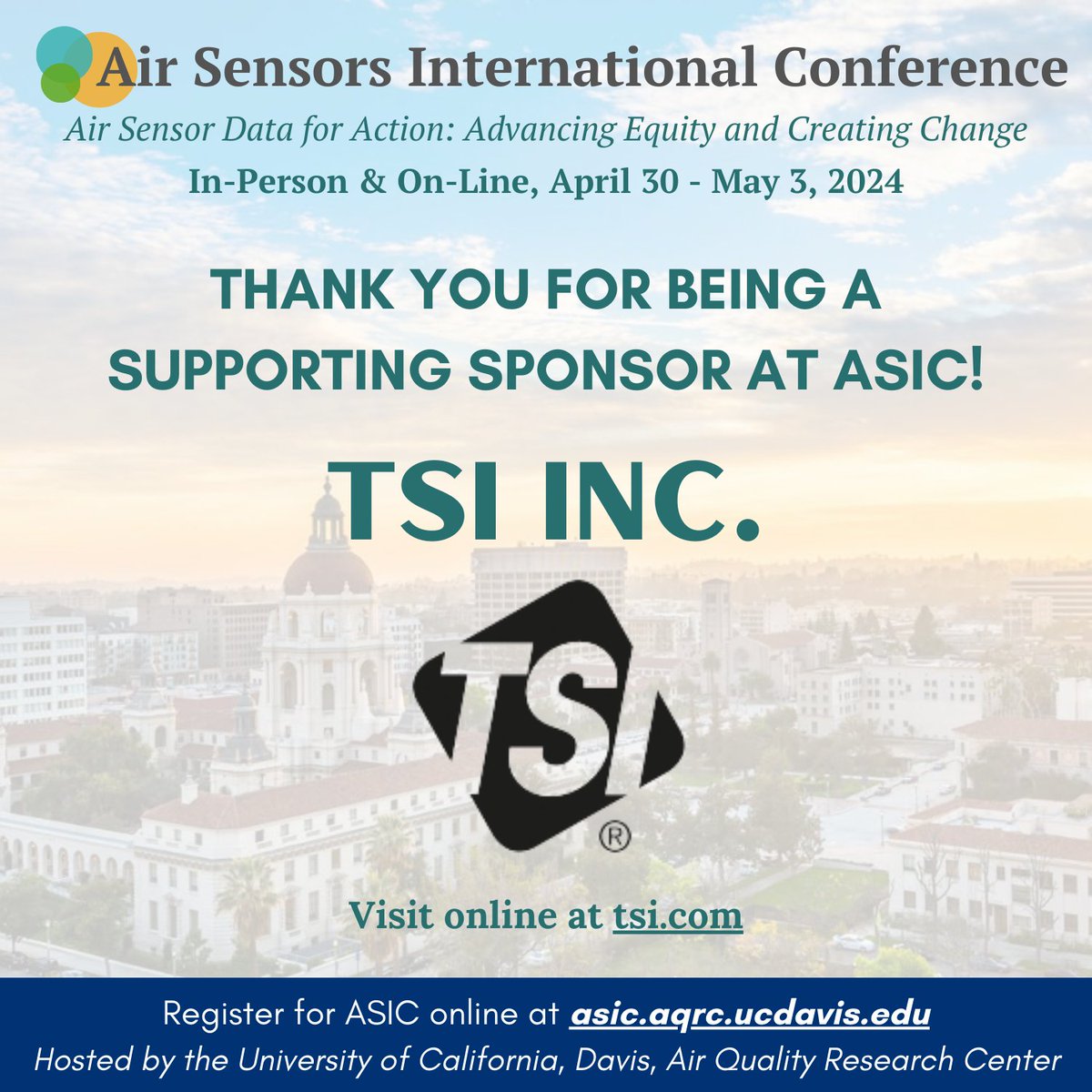 UC Davis Air Quality Research Center (@ucdavisaqrc) on Twitter photo Thank you again to TSI for being a supporting sponsor at ASIC California 2024! Learn more about them at tsi.com/home/.
<a href="/TSIIncorporated/">TSI Incorporated</a> #ASIC2024 #airquality #airsensors #lowcostsensors #airpollution #lowcostsensors #communityscience Thank you again to TSI for being a supporting sponsor at ASIC California 2024! Learn more about them at tsi.com/home/.
<a href="/TSIIncorporated/">TSI Incorporated</a> #ASIC2024 #airquality #airsensors #lowcostsensors #airpollution #lowcostsensors #communityscience
