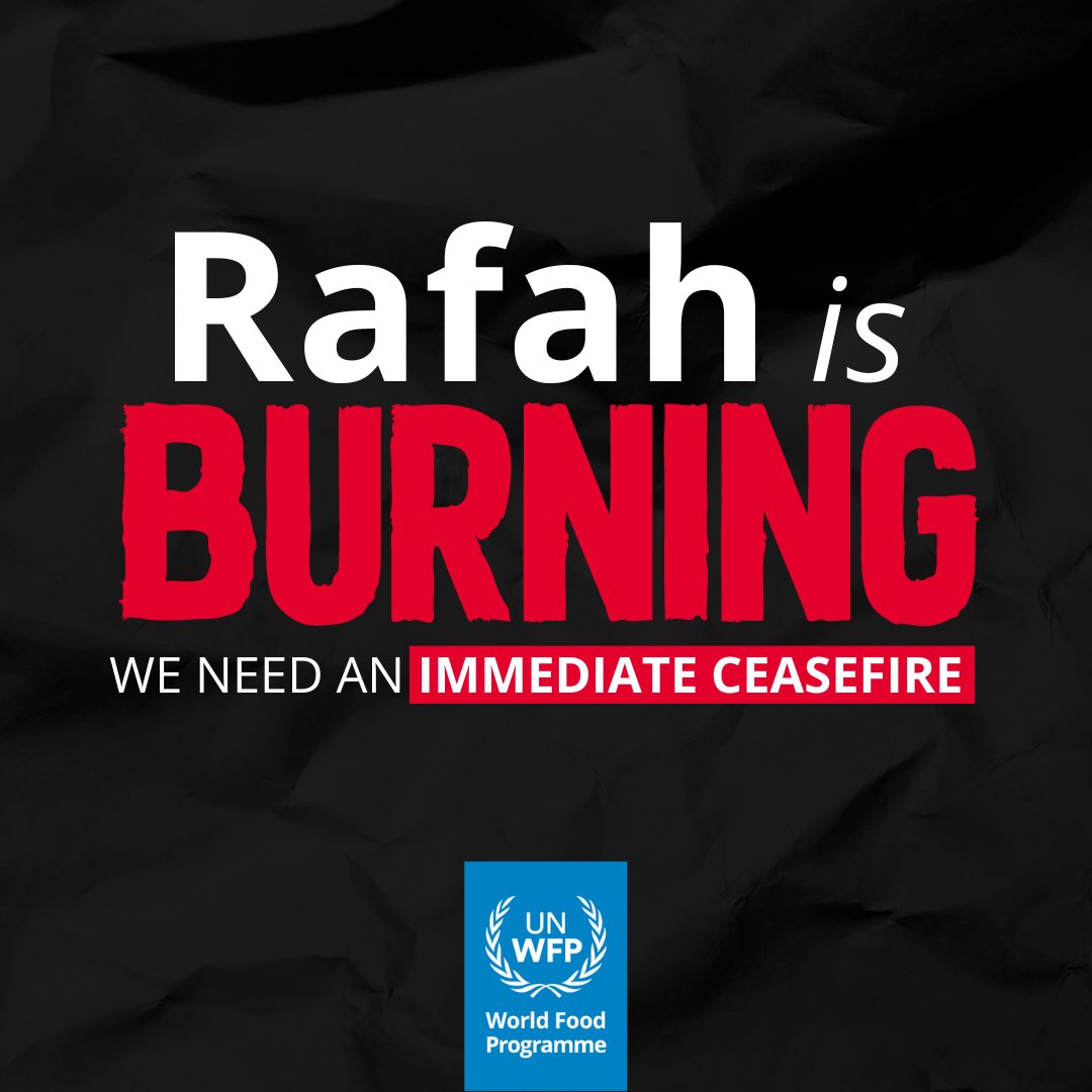 WFP's tweet photo. People and children displaced in #Rafah and across Gaza are beyond exhausted. And our ability to help them is deteriorating with every passing hour, every passing day.

We need an urgent ceasefire NOW. https://t.co/N1cTf2M0Rc