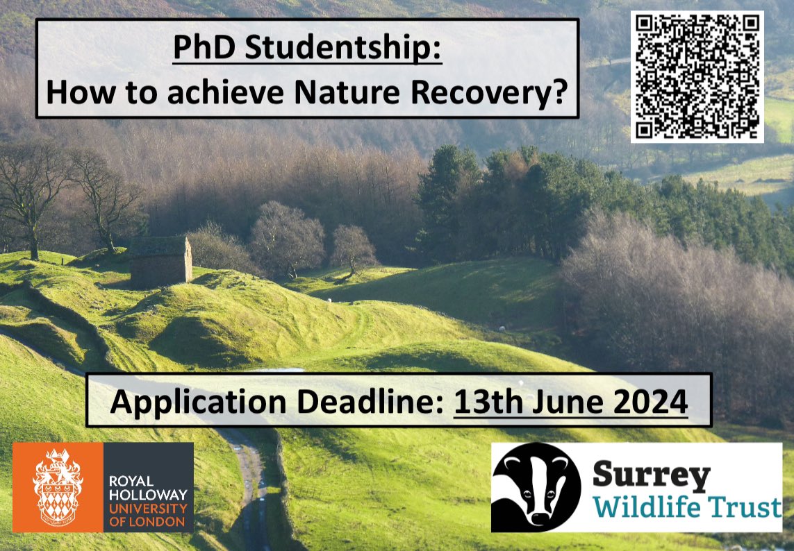 Looking for a fully funded PhD in conservation zoology/ecology (UK-students only)? Check out this project with me and @rwriesch1976 at @RHULBioSci to work on Nature Recovery in collaboration with @SurreyWT. tinyurl.com/yc7u9j9s