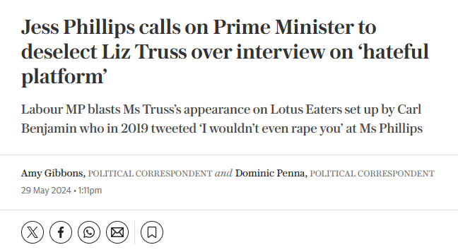 Carl Benjamin (@sargon_of_akkad) on Twitter photo Notice how the left of the Tories have begun to side with the leftists already. Why would they quote Phillips describing <a href="/lotuseaters_com/">Lotuseaters.com</a> a "hateful platform"? They also got the year wrong (2016, not 2019). The hurry to get this story out to attack Truss is evident. Notice how the left of the Tories have begun to side with the leftists already. Why would they quote Phillips describing <a href="/lotuseaters_com/">Lotuseaters.com</a> a "hateful platform"? They also got the year wrong (2016, not 2019). The hurry to get this story out to attack Truss is evident.