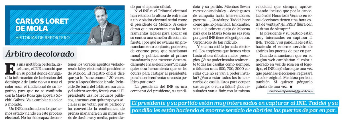 Un INE decolorado es lo que hemos estado viendo en este proceso electoral. No ha sido capaz de contener los voraces apetitos violadores de la ley electoral del presidente de México. El registro oficial dice que ya lo “sancionaron” 30 veces, pero a López Obrador le vale. Reincide.