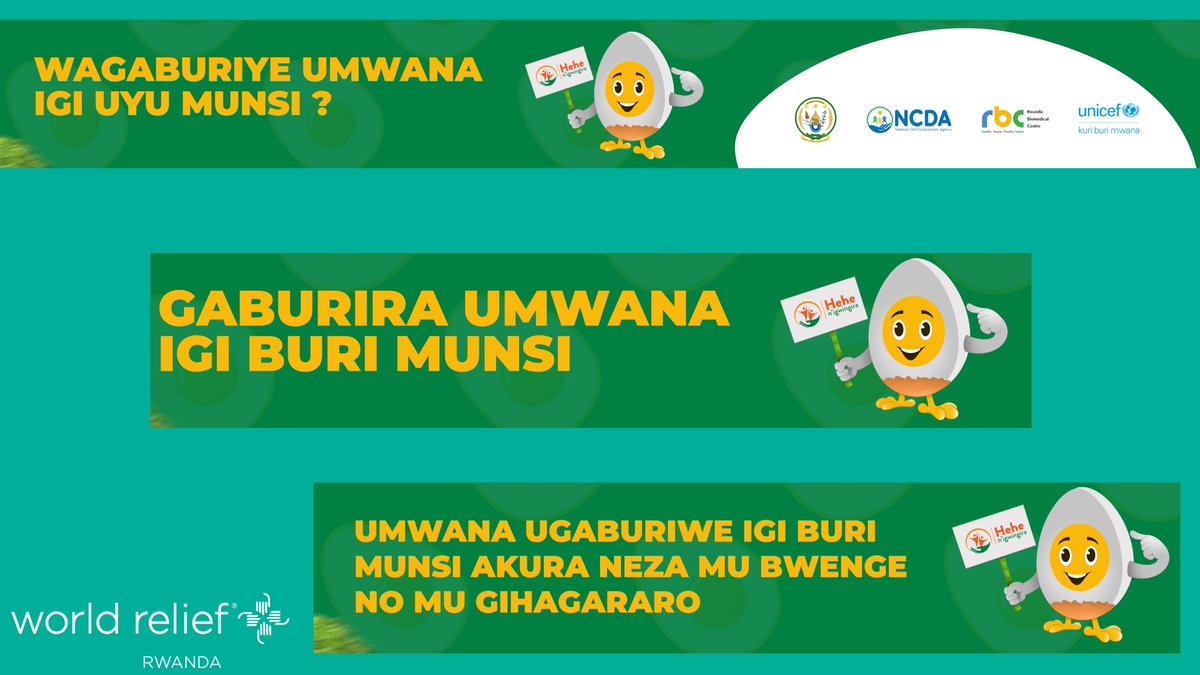 World Relief Rwanda joins other partners in the 'One Egg Per Child, Every Day Campaign' to mobilize parents and communities on feeding children under 24 months old with eggs, to curb malnutrition and stunting in Rwanda. @Rwanda_Child @RBCRwanda @unicefrw @RwandaGender