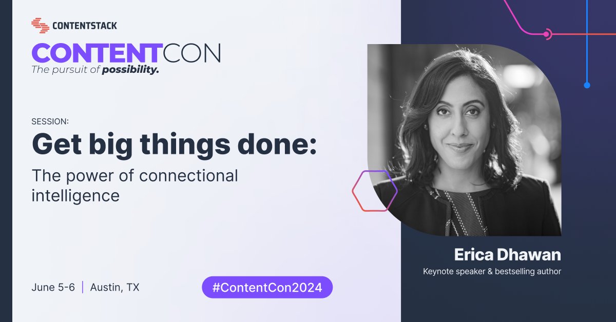 ericadhawan's tweet image. Find me on the mainstage at #ContentCon2024! 

Come join me at @Contentstack’s annual customer
event. bit.ly/3woghrU