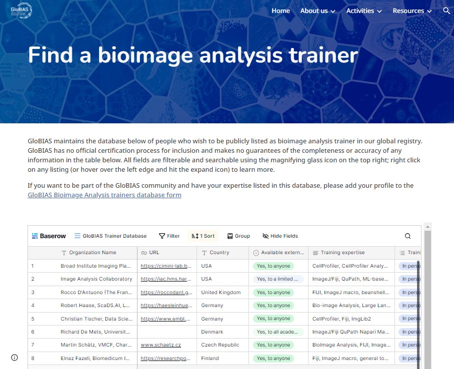 The Global BioImage Analysts' Society (GloBIAS) has created two databases to help the community find a #bioimage #analyst or a #bioimageanalysis #trainer Search for collaborators or register yourself on globias.org/resources/bioi… globias.org/resources/bia-… @GloBIAS_ @ChanZuckerberg