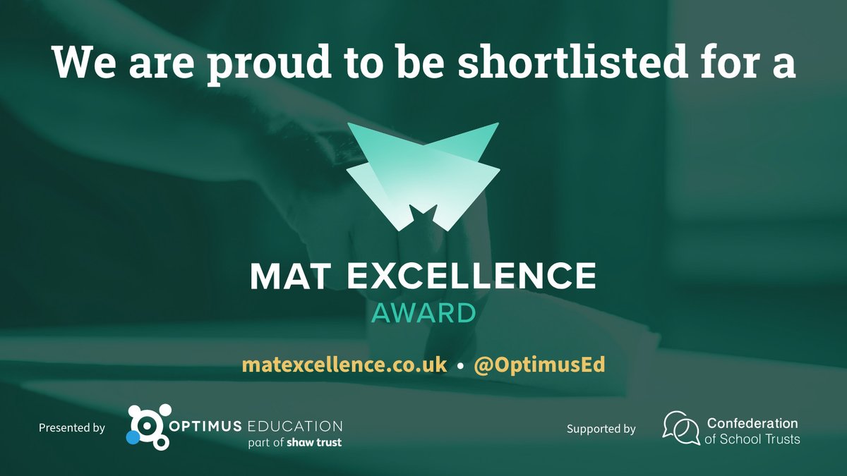 Did you know we've been shortlisted for the @OptimusEd #MATExcellenceAwards for Staff Development AND the Transformation & Impact Award 🎉

We can't wait to join our fellow nominees at the Awards Evening on the 20th June 🤩

#MAT #weareflyinghigh #FHPFlytogether #staffdevelopment