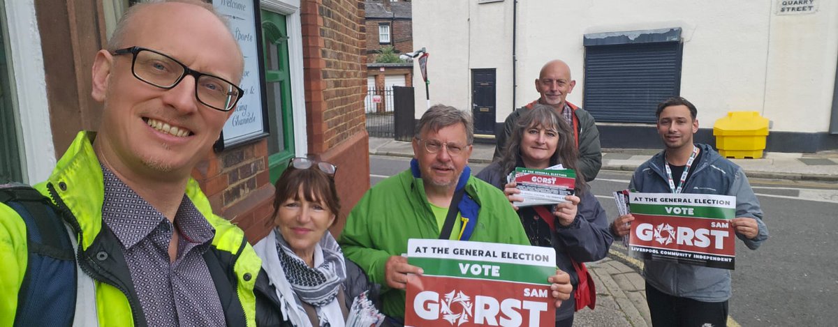 Another campaign crew was out today in Liverpool Garston for @CllrSamGorst. Labour has a huge majority but we will be taking out the independent socialist message over Gaza and the need for radical, transformative policies. #Gorst4Garston