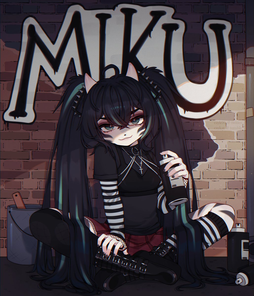 a grungy, alternative furry miku i designed for #MarikyuunChallenge #vocaloid