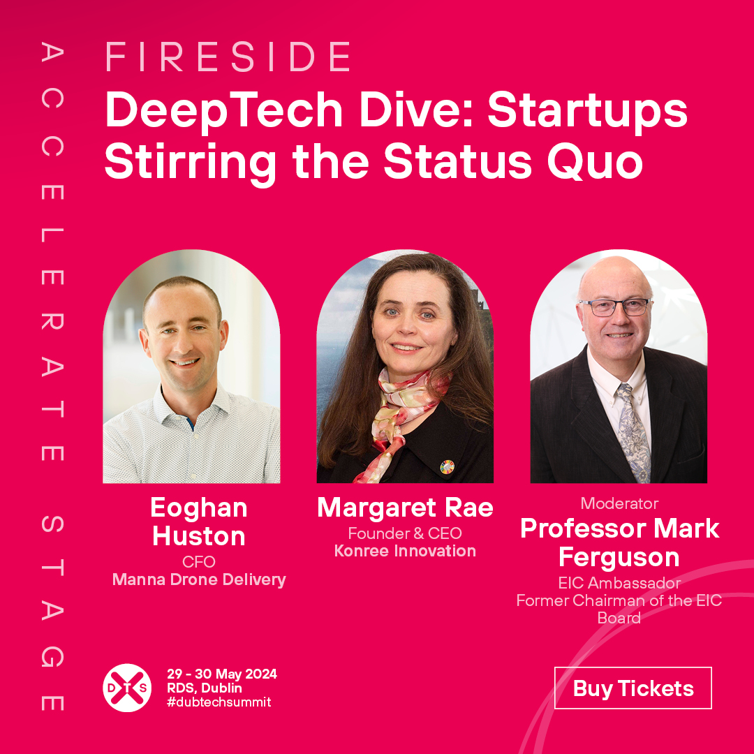 DubTechSummit's tweet photo. Join Professor Mark Ferguson Former Chairman of the @EUeic &amp; Margaret Rae from Konree Innovation to talk about DeepTech Dive: Startups Stirring the Status Quo

📍Accelerate Stage
⏰ 15:00-15:20 GMT

#DubTechSummit https://t.co/22obspFB01