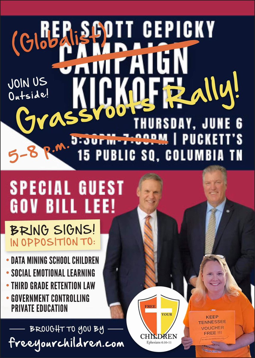 Join us! Did you know Rep Cepicky supported the 3rd grade retention laws, and sponsored the voucher bill in Tn? Here’s your chance to ask him and other Republicans why they are violating  their own National Republican platform. #TnGOP #Tn #SEL #education #schoolchoicescam